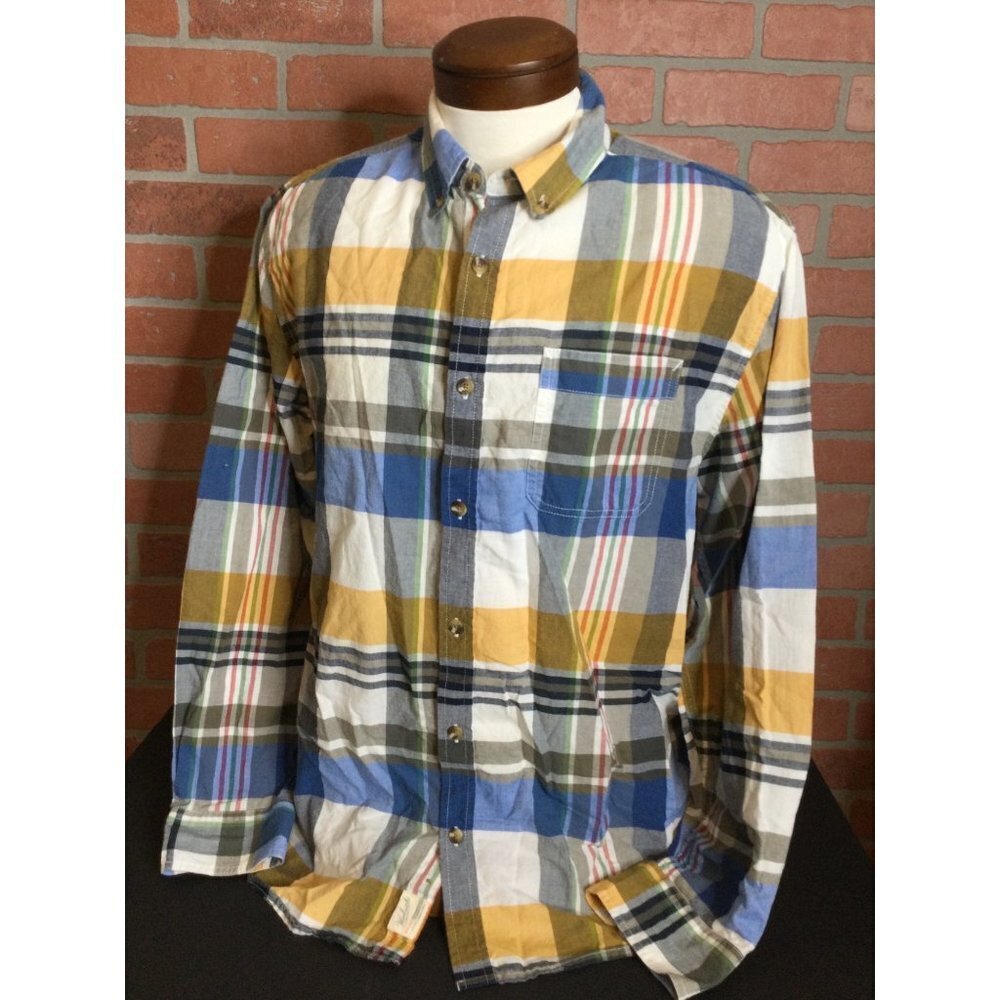 Woolrich Men's Button Up Woolen Mills Shirt Plaid Pocket Long Sleeves Large